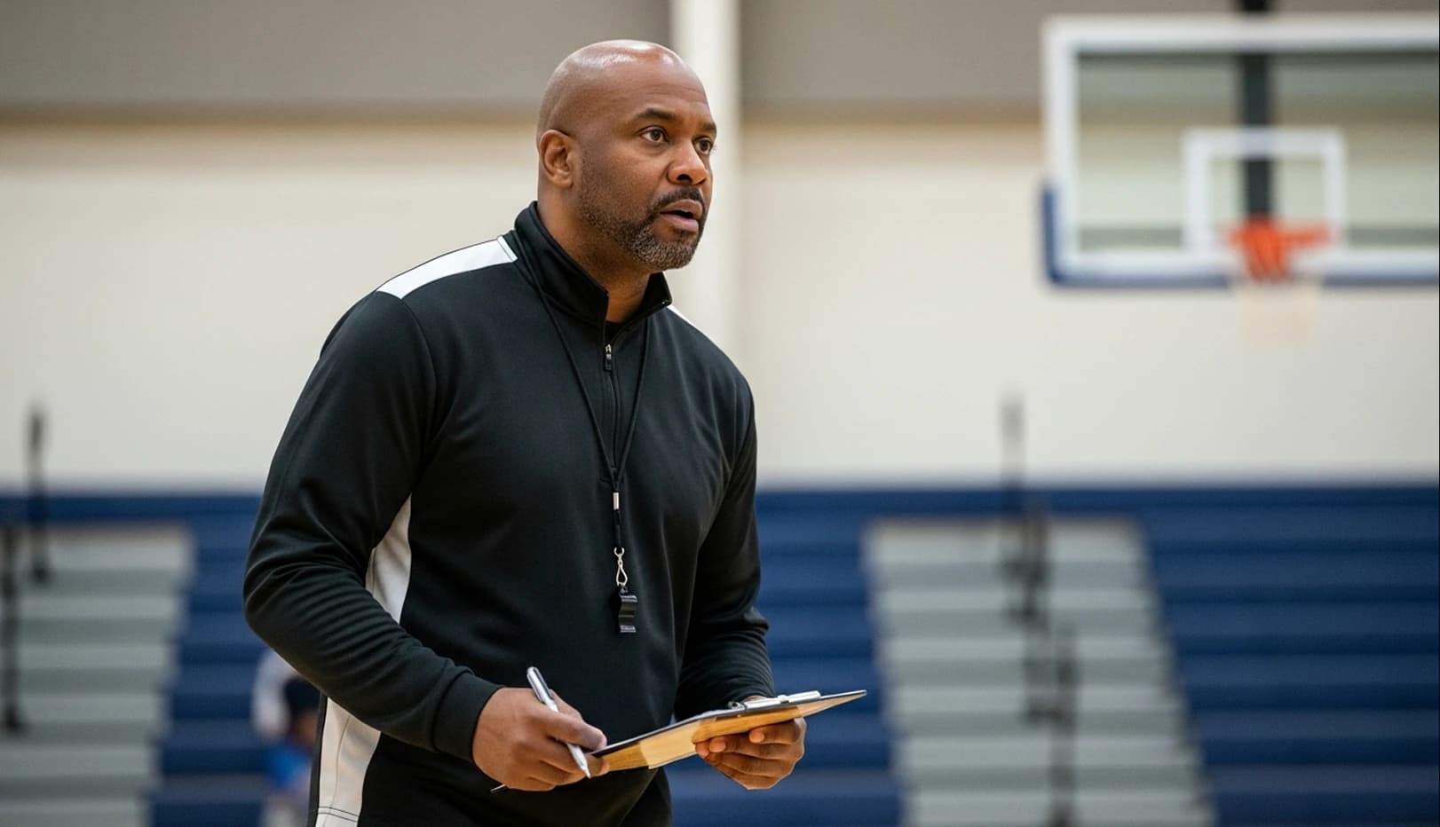 Basketball coach in gym