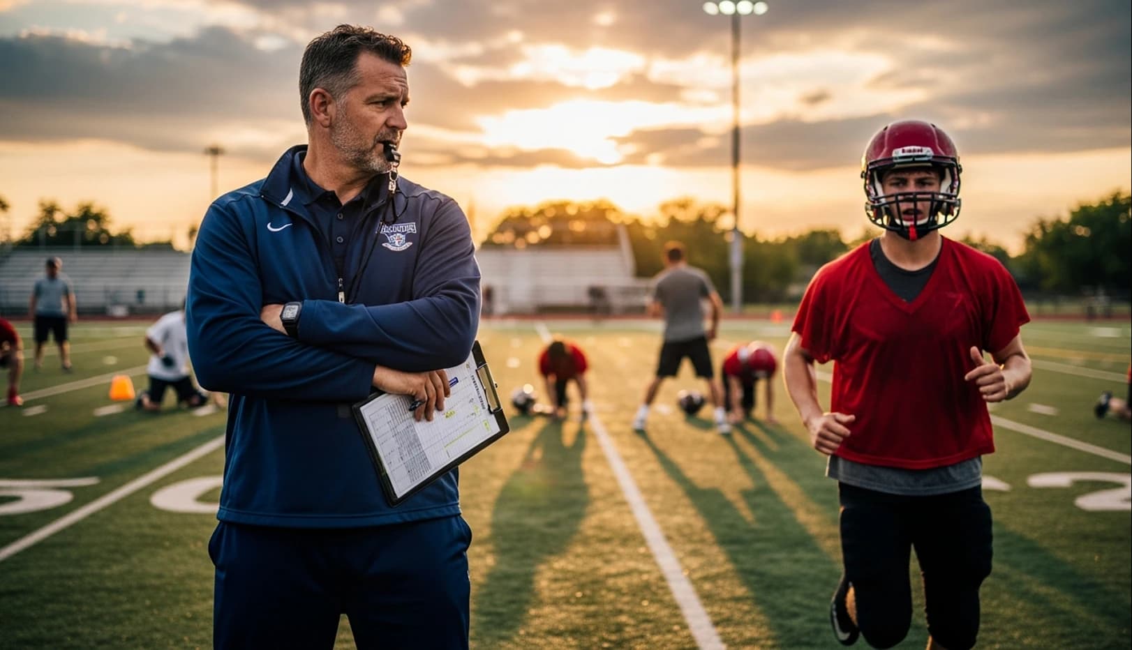 Football coach on field