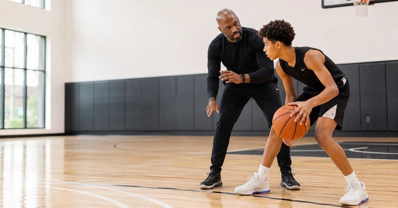Youth basketball player in a one-on-one private training session on an NJ court